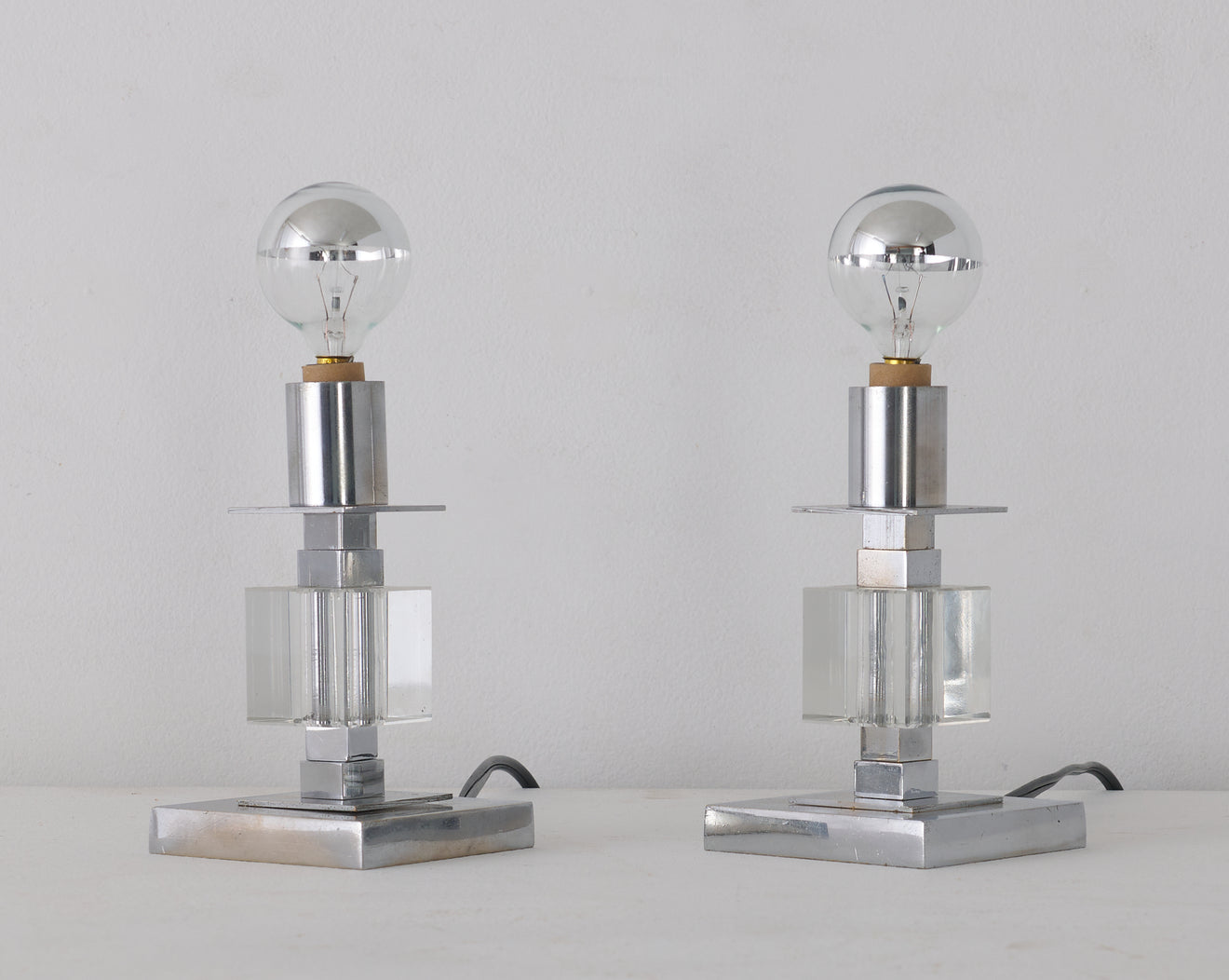 PAIR OF DECO CHROME PLATED TABLE LAMPS